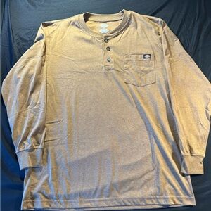 Dickies Men's Long Sleeve Tan Henley Shirt